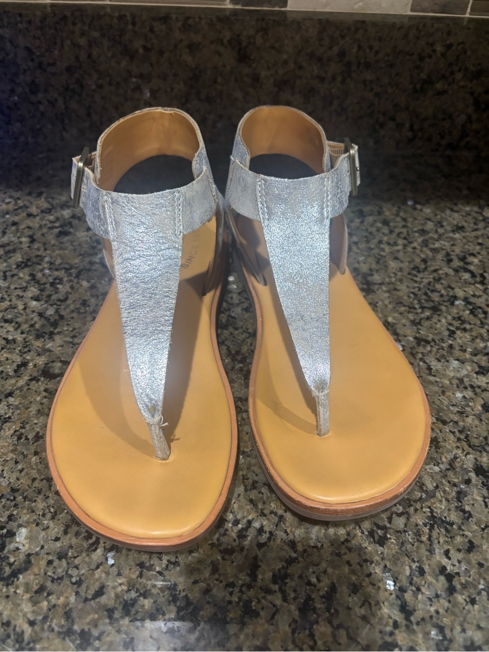 Kork-Ease Silver T-Strap Sandals